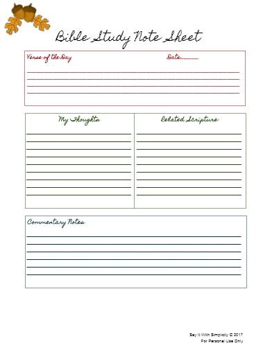 Bible Study Note Sheets Free Printable Say It With Simplicity