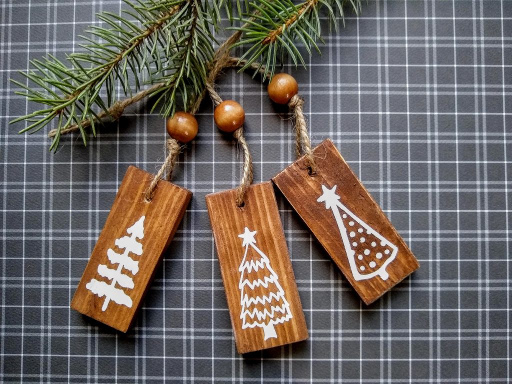 three trees rustic ornaments