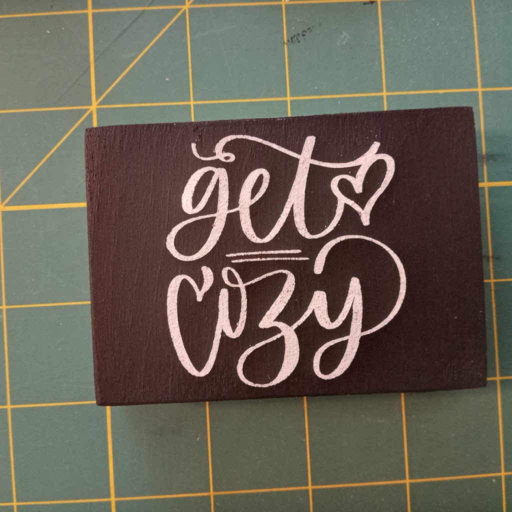 get cozy mini sign, painting wood signs, tiered tray decor