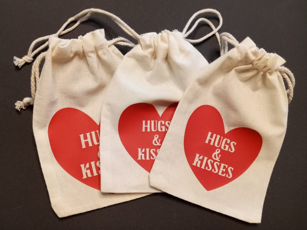 photo of 3 finished quick and easy Valentine mini gift bags 