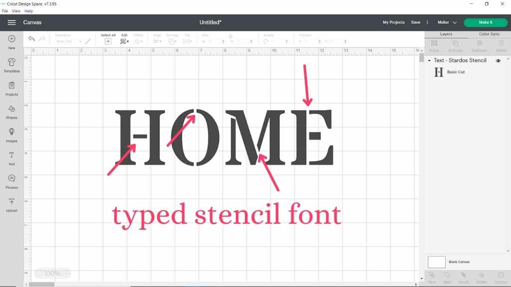 making reusable text stencil Cricut Design Space