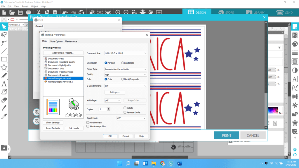 Selecting Print Preferences for Wood Sublimation