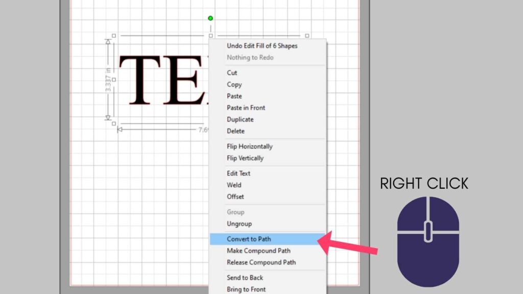 photo showing right click convert to path Silhouette Studio