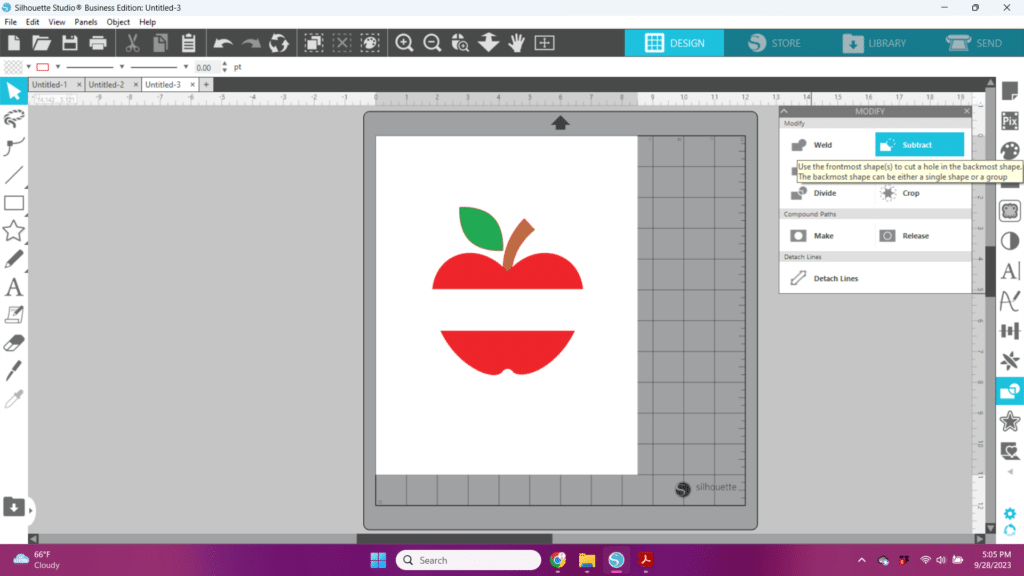 subtract in Silhouette Studio