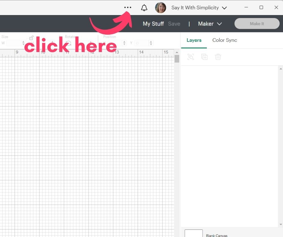 where to click on three dots in Cricut Design Space to open new window