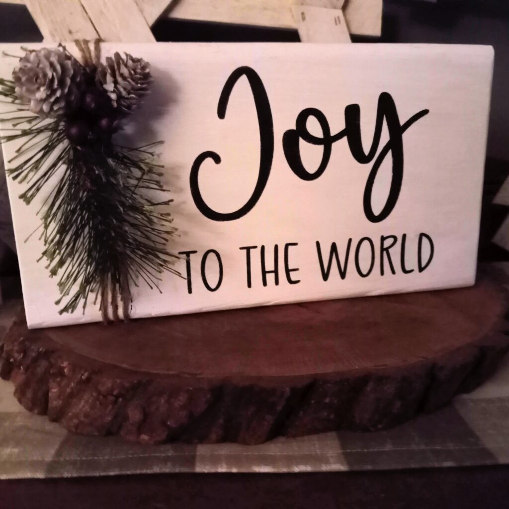 Finished Joy to the World Sign from scrap lumber