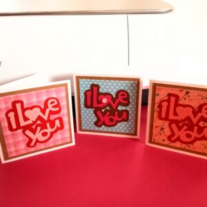 3"x3" Mini Cards that say "i love you" made with Cricut Maker