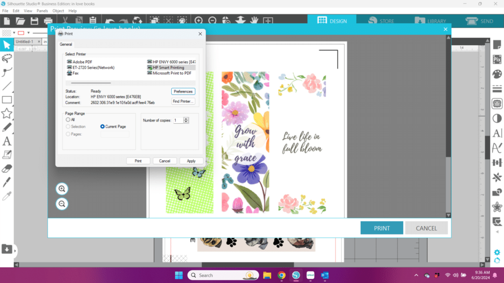 Printing custom bookmarks from Silhouette Studio