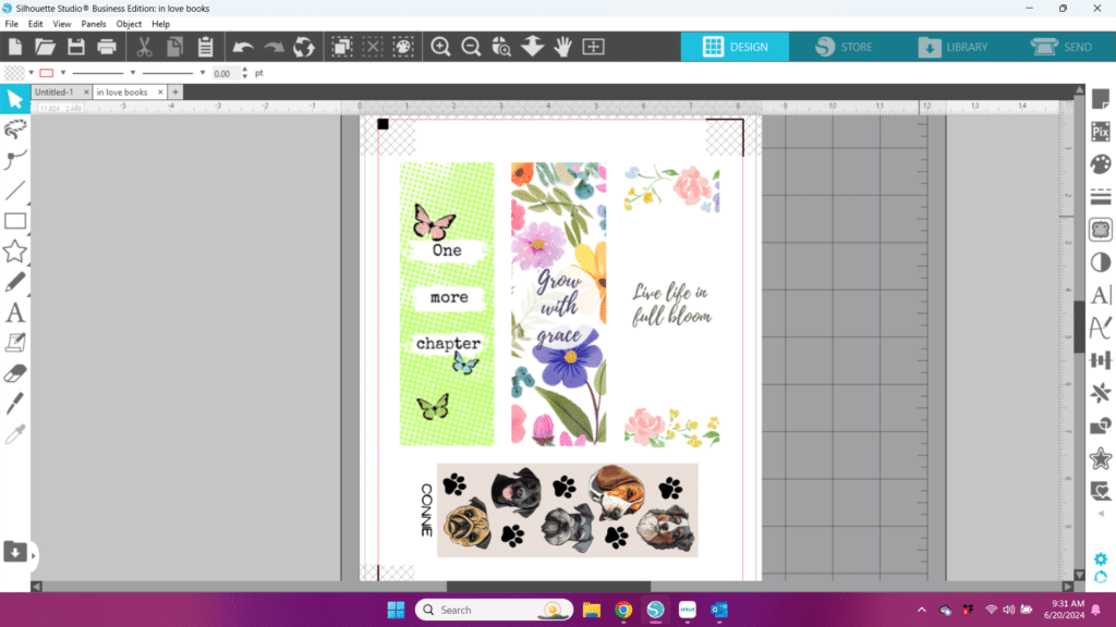 Full sheet of custom bookmarks in Silhouette Studio