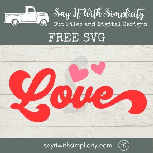 picture of an SVG file. Bold script "Love" and two hearts.